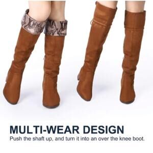 Trary brown suede over the knee high snake chunky heel boots NEW